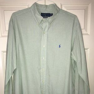 XXL Green and Navy Blue Checked Polo Button Down